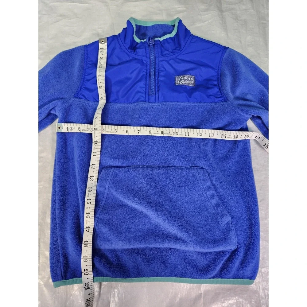 Roots Canada Kids Large 9-10 Full 1/4 Zip Fleece Jacket Sweatshirt Blue Pullover